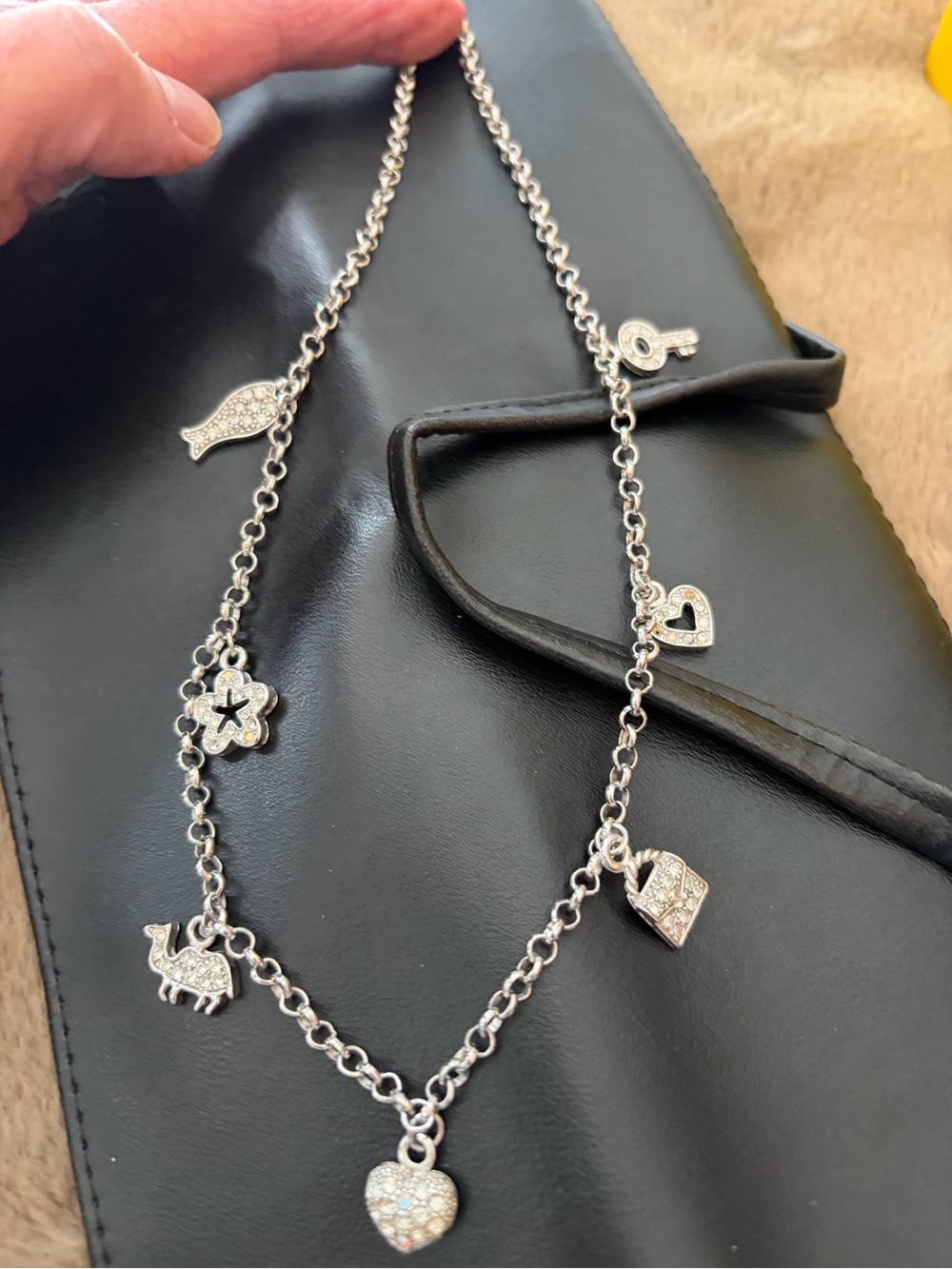 Silver tone rhinestone Charm Necklace
